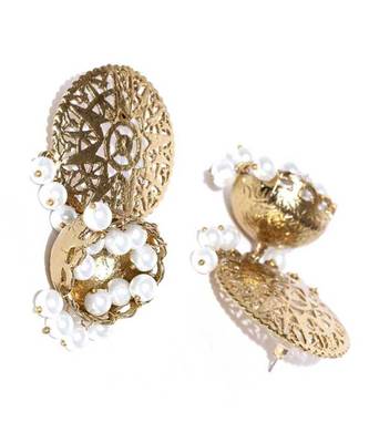 White kundan Yellow Gold Alloy   Pair of Earring 3