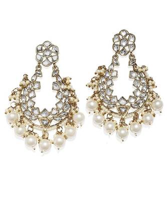 White kundan Yellow Gold Alloy   Pair of Earring 1