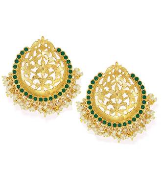 White kundan Yellow Gold Alloy   Pair of Earring 1