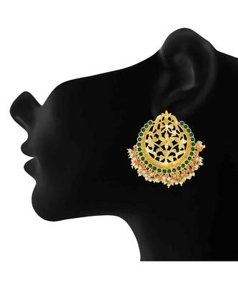 White kundan Yellow Gold Alloy   Pair of Earring 2