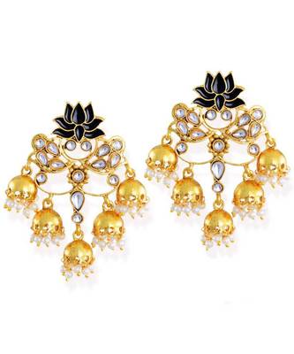 Green kundan Yellow Gold Alloy   Pair of Earring 1