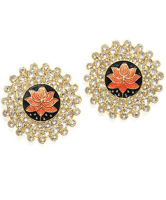 White kundan Yellow Gold Alloy   Pair of Earring 1