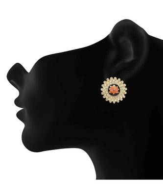 White kundan Yellow Gold Alloy   Pair of Earring 2