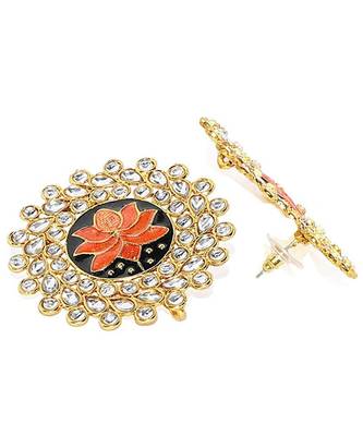 White kundan Yellow Gold Alloy   Pair of Earring 3