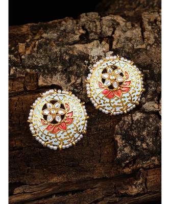 Pink kundan Yellow Gold Alloy   Pair of Earring 1