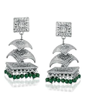 Green kundan Rhodium Alloy   Pair of Earring 1