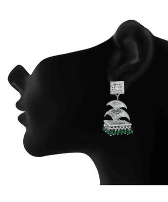 Green kundan Rhodium Alloy   Pair of Earring 2