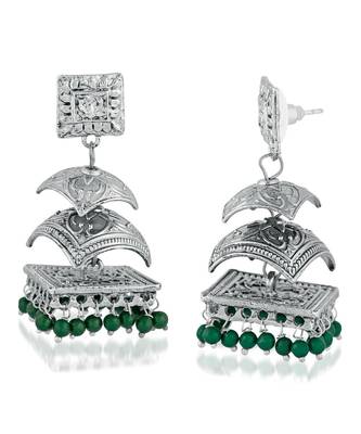 Green kundan Rhodium Alloy   Pair of Earring 3