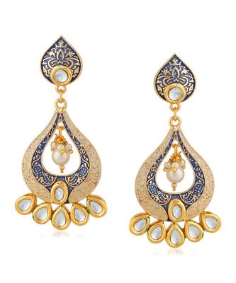 Blue kundan Yellow Gold Alloy   Pair of Earring 1