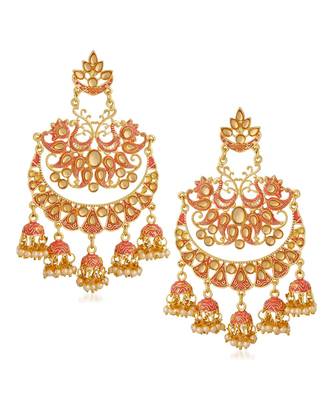 Pink kundan Yellow Gold Alloy   Pair of Earring 1