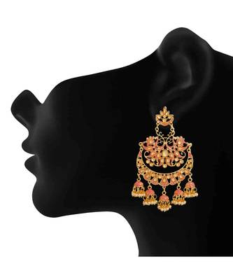 Pink kundan Yellow Gold Alloy   Pair of Earring 2