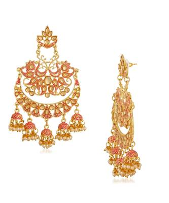 Pink kundan Yellow Gold Alloy   Pair of Earring 3