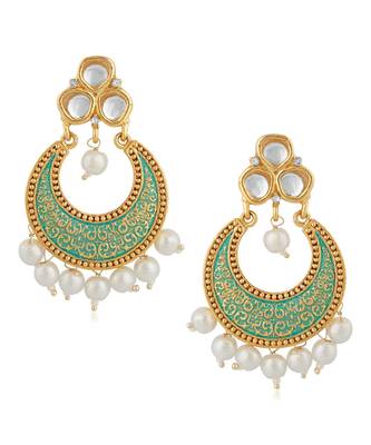 Green kundan Yellow Gold Alloy   Pair of Earring 1