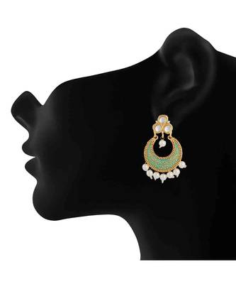 Green kundan Yellow Gold Alloy   Pair of Earring 2