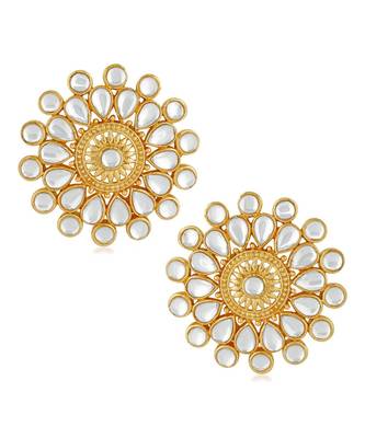 White kundan Yellow Gold Alloy   Pair of Earring 1
