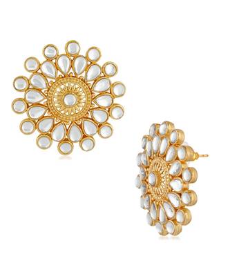 White kundan Yellow Gold Alloy   Pair of Earring 3