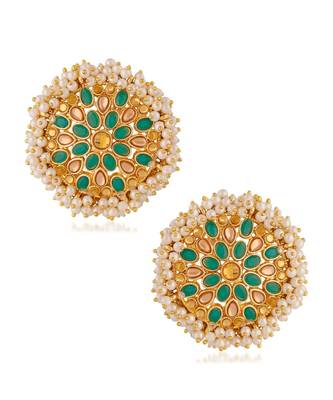 Green kundan Yellow Gold Alloy   Pair of Earring 1