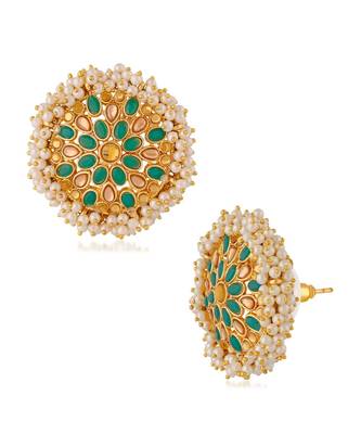 Green kundan Yellow Gold Alloy   Pair of Earring 3
