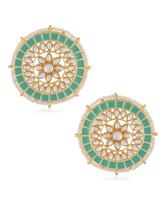 White kundan Yellow Gold Alloy   Pair of Earring 1