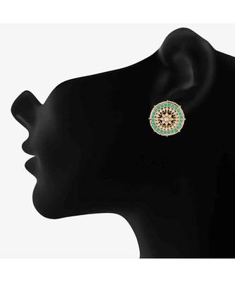 White kundan Yellow Gold Alloy   Pair of Earring 2