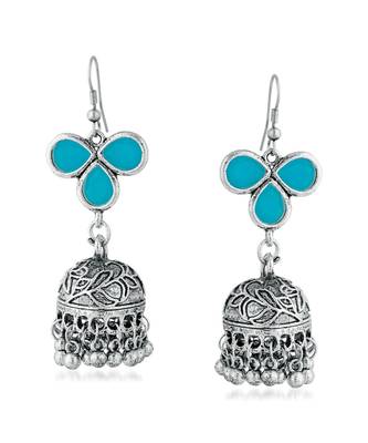 Firozi kundan Rhodium Alloy   Pair of Earring 1