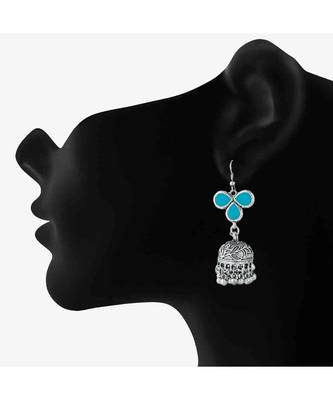 Firozi kundan Rhodium Alloy   Pair of Earring 2