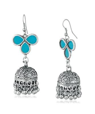 Firozi kundan Rhodium Alloy   Pair of Earring 3