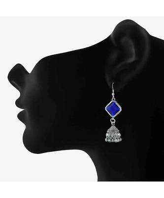 Blue kundan Rhodium Alloy   Pair of Earring 2