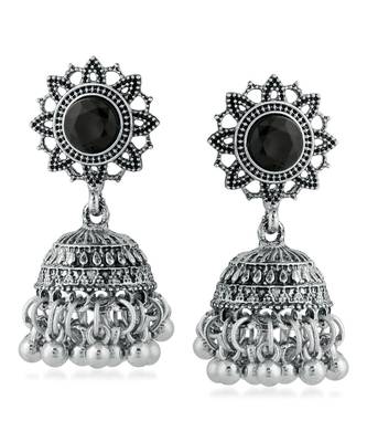 Black kundan Rhodium Alloy   Pair of Earring 1