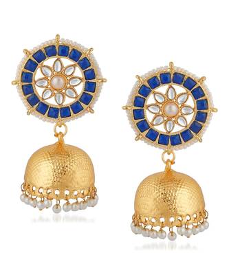 Blue kundan Yellow Gold Alloy   Pair of Earring 1