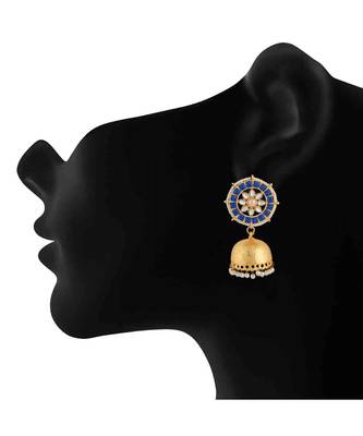 Blue kundan Yellow Gold Alloy   Pair of Earring 2