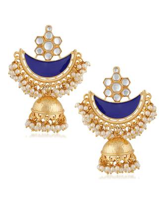 Blue kundan Yellow Gold Alloy   Pair of Earring 1
