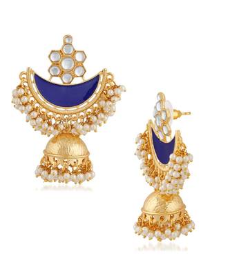 Blue kundan Yellow Gold Alloy   Pair of Earring 3