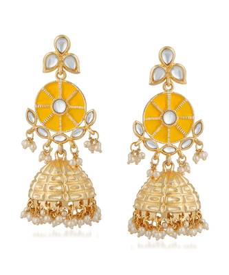 Yellow kundan Rose Gold Alloy   Pair of Earring 1