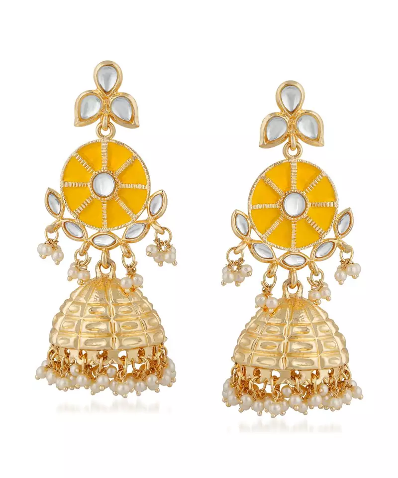 Yellow kundan Rose Gold Alloy   Pair of Earring