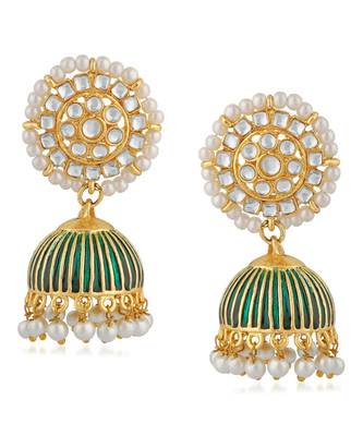 Green kundan Yellow Gold Alloy   Pair of Earring 1