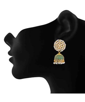 Green kundan Yellow Gold Alloy   Pair of Earring 2