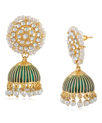 Green kundan Yellow Gold Alloy   Pair of Earring 3