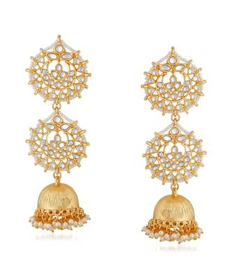 White kundan Yellow Gold Alloy   Pair of Earring 1