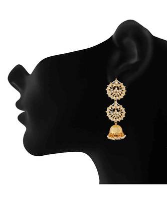 White kundan Yellow Gold Alloy   Pair of Earring 2