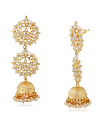 White kundan Yellow Gold Alloy   Pair of Earring 3