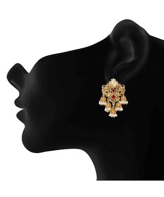 Red kundan Yellow Gold Alloy   Pair of Earring 2