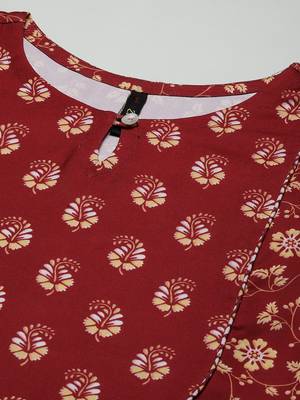 Maroon printed viscose rayon kurtas-and-kurtis 4