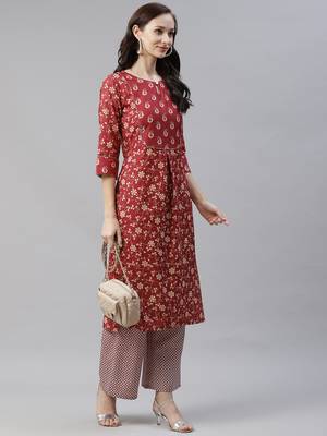 Maroon printed viscose rayon kurtas-and-kurtis 5
