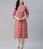 Red printed viscose rayon kurtas-and-kurtis