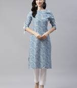 Blue printed viscose rayon kurtas-and-kurtis
