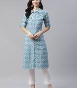 Blue printed viscose rayon kurtas-and-kurtis