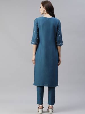 Teal printed viscose rayon kurtas-and-kurtis 3