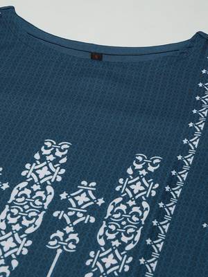 Teal printed viscose rayon kurtas-and-kurtis 4