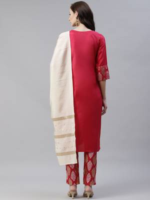 Pink plain viscose rayon kurtas-and-kurtis 3